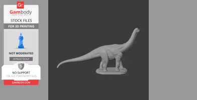 3D model of Bagualia, a long-necked prehistoric dinosaur, ready for 3D printing on an oval base.