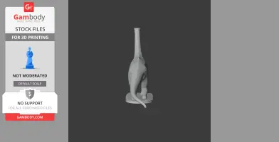 3D model of Bagualia, a long-necked prehistoric dinosaur, on a display base.