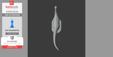 Top view of a long-tailed dinosaur model for 3D printing, set on a dark background.