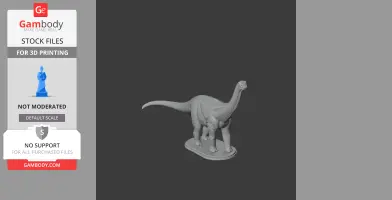 3D model of Bagualia, a prehistoric dinosaur, standing on a base, designed for printing.