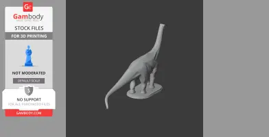 A 3D model of a Bagualia dinosaur, standing on a base, for 3D printing.