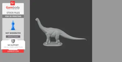 3D model of Bagualia, a long-necked prehistoric dinosaur, on a display base for 3D printing.
