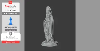 A 3D model of a devotional statue portraying a robed figure with a mitre and staff.
