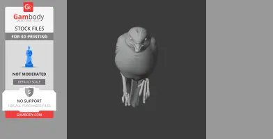 A 3D model of a perched bird, viewed from the front, suitable for 3D printing.