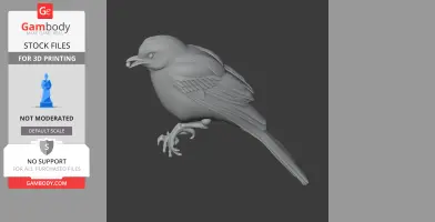 3D model of a Bahama mockingbird, detailed feathers and perched pose, designed for 3D printing.