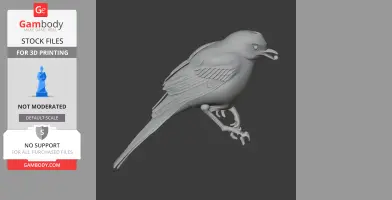 3D model of a Bahama mockingbird, detailed feathers and perched pose, for 3D printing.