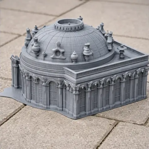 3D printed model of Sanssouci Palace with a detailed dome and ornate architectural features.