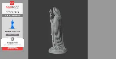 A 3D model of a robed figure holding a staff, designed for 3D printing on Gambody.