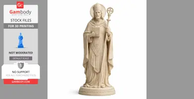 Saint Anselm statue in robes, holding a book and staff, for 3D printing.