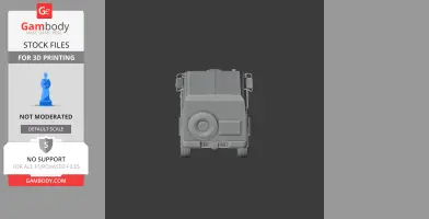 3D model of a tank viewed from the rear, with a spare tire on its back.