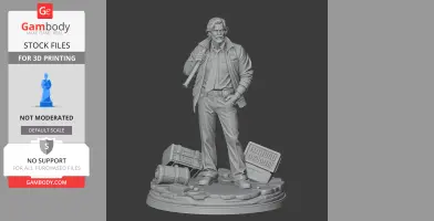 Male figure with a bat, wearing a jacket and tie, stands on a detailed base with scattered items.