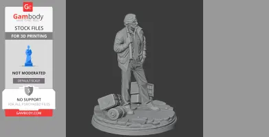 A 3D figure of a detective in a casual outfit, standing on a detailed base with objects around his feet.