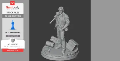 Detective figure in a confident pose with a pipe on shoulder, standing amid scattered debris.