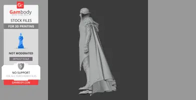 A detailed figurine with ornate armor and a flowing cape, designed for 3D printing.