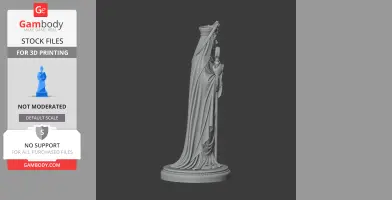 A detailed 3D model of a robed figure with a crown, standing on a round base.