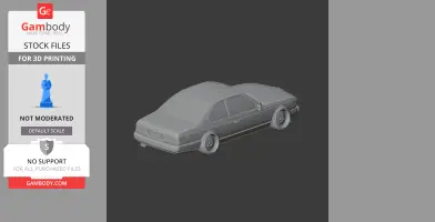 3D model of a BMW E24 car, ready for 3D printing, shown in grayscale on a dark background.