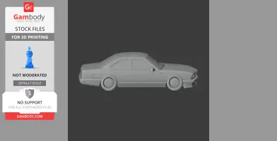 3D model of a BMW E24 car for 3D printing, side view displayed on a dark background.