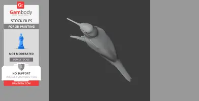 3D model of a hummingbird in flight with outstretched beak and wings, viewed from above.