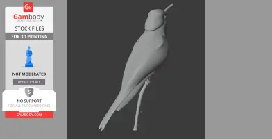 3D model of a Bahama woodstar bird perched on a branch, in a minimalist design for 3D printing.