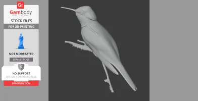A 3D model of a Bahama woodstar, a bird perched on a branch, designed for 3D printing.