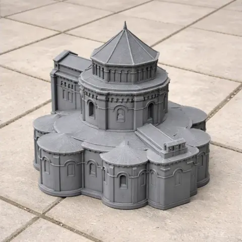 Detailed 3D printed model of a historic architectural structure with multiple domes and intricate details.