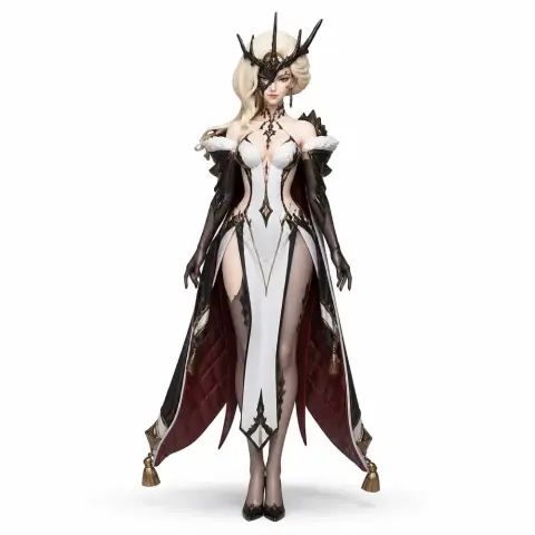 Elegant character figurine in ornate outfit with cape and headdress, designed for 3D printing.
