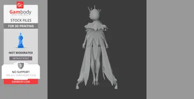 3D model of a standing character with detailed clothing and headpiece, ready for 3D printing.