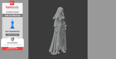 A detailed 3D model of a robed female figure with a veil, designed for 3D printing.