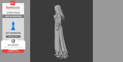 A detailed 3D model of a robed character with a headscarf, viewed from the side.