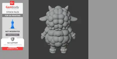 A 3D model of a fluffy, cartoonish sheep-like creature viewed from the back.
