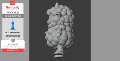 Cute, chubby character with fluffy wool, resembling a sheep, standing upright; designed for 3D printing.
