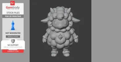 A cute, chubby sheep-like character with spiral wool and pointed ears, designed for 3D printing.
