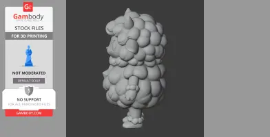 A fluffy, cartoonish sheep figure with a rounded woolly body in profile, designed for 3D printing.