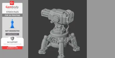 Robotic laser turret on a sturdy tripod base, detailed 3D model for printing.