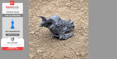 Gray 3D-printed Stygimoloch skull replica on textured sandy ground.