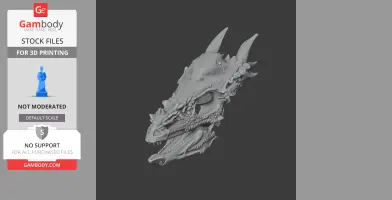 3D model of a detailed Stygimoloch skull replica for 3D printing, featuring textured horns and scales.
