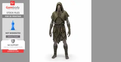 A cloaked character with tentacle-like facial features and ragged clothing stands upright.