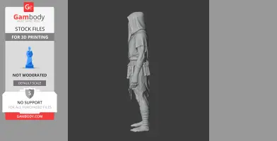 Hooded character in tattered clothing, standing profile view, designed for 3D printing.