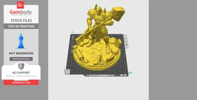 Armored warrior figure with a large hammer stands on a detailed base, designed for 3D printing.