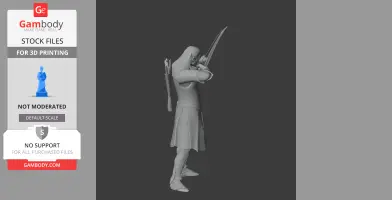 A 3D model of an archer aiming a bow, wearing armor and a quiver, designed for 3D printing.