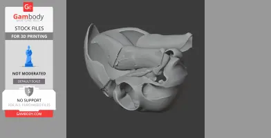 3D model of a sulphur-crested cockatoo skull, detailed for 3D printing, grey background.