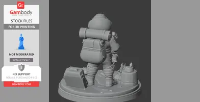 Astronaut figure on a base with rocks and equipment, designed for 3D printing.