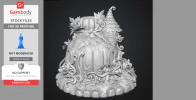 A whimsical pumpkin house with swirling vines, a textured roof, and leaf details, designed for 3D printing.