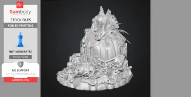 A detailed pumpkin house with foliage and mushrooms designed for 3D printing as a candle holder.