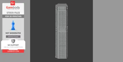 A detailed 3D model of a tall, rectangular skyscraper with multiple floors for 3D printing.