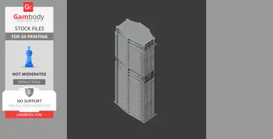 A 3D model of a tall, modern skyscraper with detailed facade, designed for 3D printing.