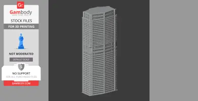 3D model of a tall, modern skyscraper with detailed facade, ready for 3D printing.