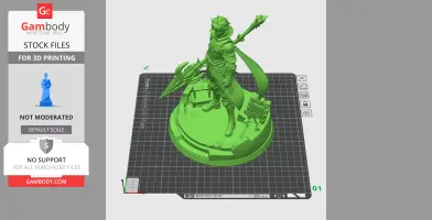 A fantasy character with armor, holding a spear, standing on a detailed round base.