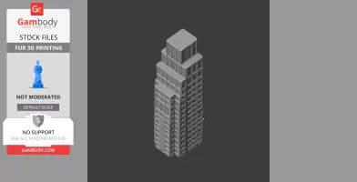 Tall, gray 3D model of a tiered skyscraper designed for 3D printing.