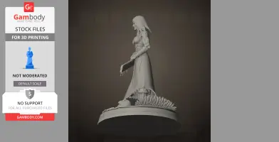 A hooded figure holding a large razor, standing on a detailed base with spikes and a lantern.